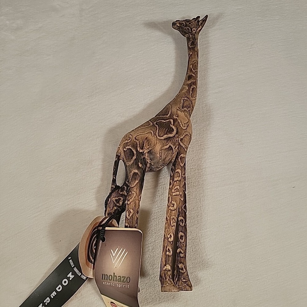 Modern Africa Hand Carved In Kenya Of Jacarando Wood Giraffe Sculpture 12" Tall